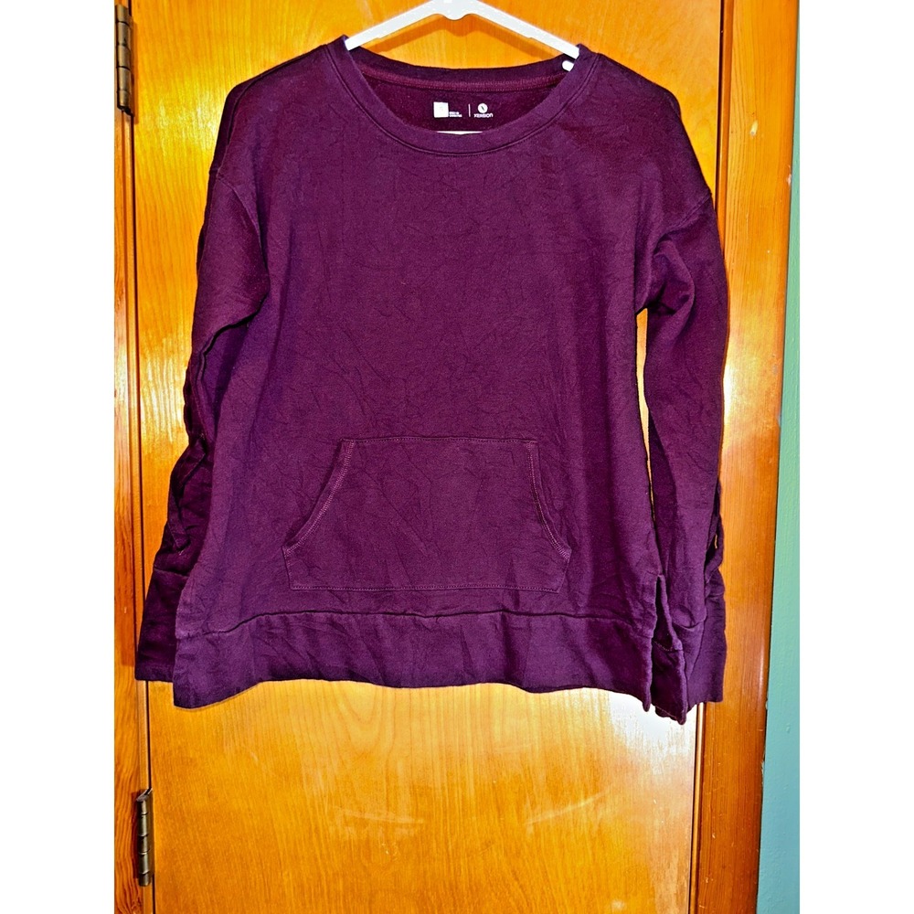 Xersion Womens Braided‎ Sleeve Maroon Crewneck Sweatshirt Small